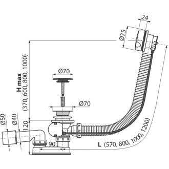 ALCA  A51BM-120 Sifon vanový automat komplet, bílá