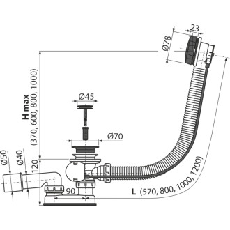 ALCA  A55BLACK-100 Sifon vanový automat komplet, černá-mat