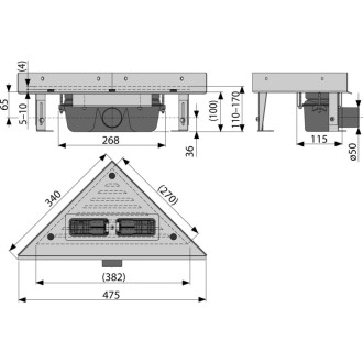 ALCA  ARZ1 Rohový podlahový žlab bez okraje pro perforovaný rošt