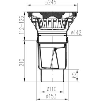 Kanalizační vpusť spodní D110-250 NEPTUN, litinová mřížka SPACE