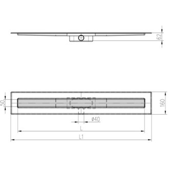Lineární nerezový žlab AQUARIUS 900 mm s bočním odtokem D40 bez izolace CH N 9006