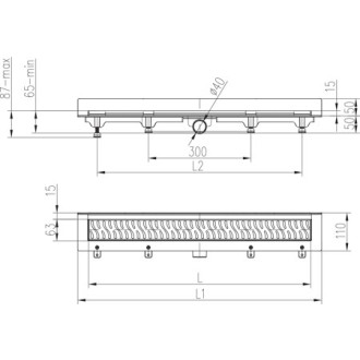 Podlahový linear. žlab ke stěně černý 650 mm, boční D40, Medium černá CH 650 MC 2