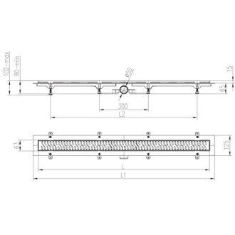 Podlahový linear. žlab černý 650 mm, boční D50, Square černá CH 650/50 SC