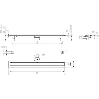 Lineární nerezový žlab 750 mm, harmony mat s otočným bočním sifonem D50 CH NA 750 H 1