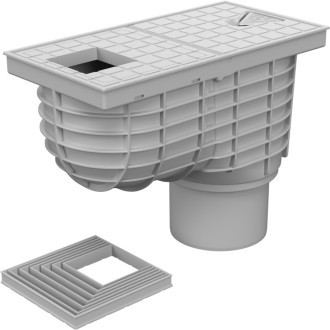 Lapač střešních splavenin spodní D110 šedý, hranaté víko 325 Hs