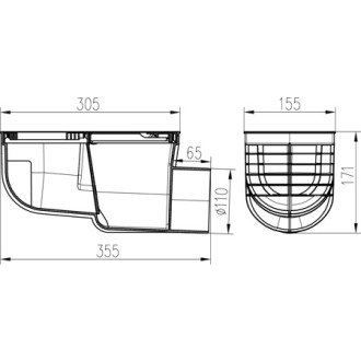 Lapač střešních splavenin boční D110, hranaté víko 325 K