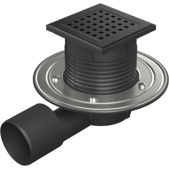 Podlahová vpusť boční černá D50/75 NEPTUN, nerez příruba, mřížka GATE černá G1 388 B X C