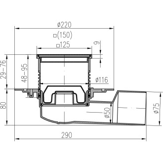 Podlahová vpusť boční černá D50/75 NEPTUN, nerez mřížka GATE černá G1 388 A X C