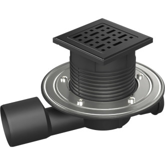 Podlahová vpusť průběžná černá D50/75 NEPTUN nerez příruba, mřížka FACE černá F1 427 B X C