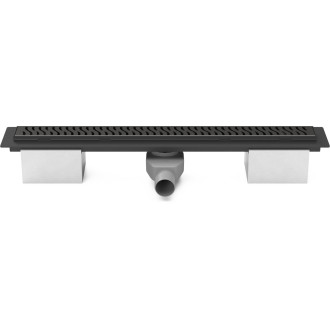 Lineární plastový žlab černý 650 mm s bočním odtokem D50 a otočným sifonem CH PA 650 HC