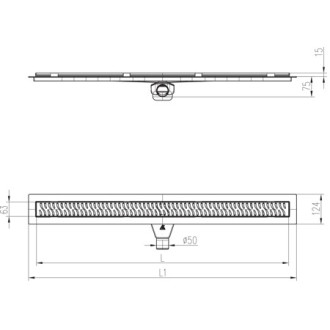 Lineární plastový žlab černý 1050 mm s bočním odtokem D 50 a otočným sifonem CH PA 1050 LC