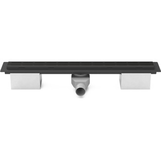 Lineární plastový žlab černý 1050 mm s bočním odtokem D 50 a otočným sifonem CH PA 1050 LC