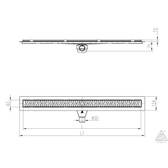 Lineární plastový žlab 950 mm, line lesk s odtokem D 50 a otočným sifonem CH PA 950 L