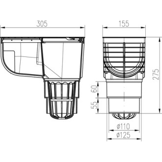 Lapač střešních splavenin spodní D110/D125, hranaté víko 325 J