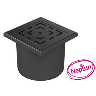 Podlahová vpusť přímá černá D110, NEPTUN, mřížka LABYRINTH černá