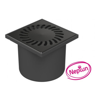 Podlahová vpusť přímá černá D110, NEPTUN, mřížka SUN černá