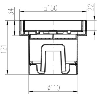 Podlahová vpusť přímá D110, nerez rámeček, mřížka STEEL S1 394