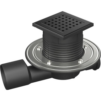 Podlahová vpusť průběžná černá D50/75 NEPTUN nerez příruba, mřížka GATE černá G1 427 B X C