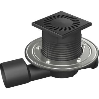 Podlahová vpusť průběžná černá D50/75 NEPTUN, nerez příruba, mřížka SUN černá 427 B X C