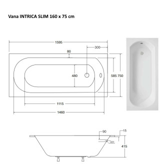 BESCO vana INTRICA SLIM 160 (1600x750 mm), bez nožiček VANINTRICA160SL