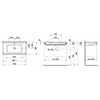 Nábytkové umyvadlo Laufen Living Square 90x48 cm otvor pro baterii uprostřed H8164330001041