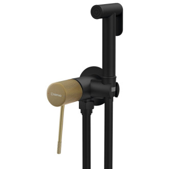 SOLARIS podomítková bidetová baterie se Stop sprškou, kulatá, černá/zlato mat