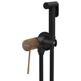 SOLARIS podomítková bidetová baterie se Stop sprškou, kulatá, černá/měď mat