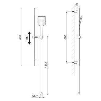 Sprchová souprava hranatá, posuvný držák 680mm, černá mat SC815B