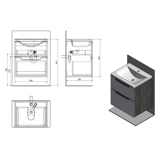 WAVE umyvadlová skříňka 60x65x47,8cm, bílá/dub collingwood WA060-3019