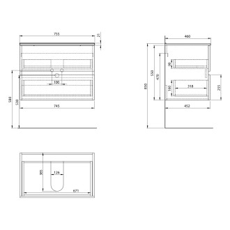 PANEDA STRIP umyvadlová skříňka 74,5x55x45,2cm, dub emporio PN375