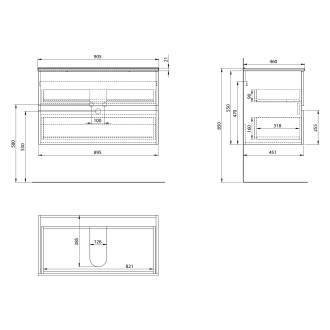 PANEDA STRIP umyvadlová skříňka 89,5x55x45,2cm, dub emporio PN390