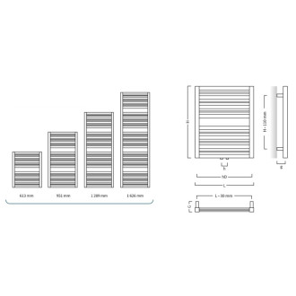 Koupelnový radiátor CODE - 400 × 1289 mm, výkon 546 W, Skupina barev [2], Spodní připojení