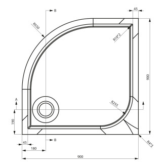 ERIKA sprchová vanička z litého mramoru, čtvrtkruh 90x90cm, R550, bílá 25189