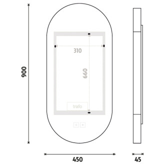 Bílé LED zrcadlo 450x900 se dvěma dotykovými senzory