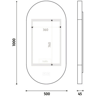 Bílé LED zrcadlo 500x1000 se dvěma dotykovými senzory