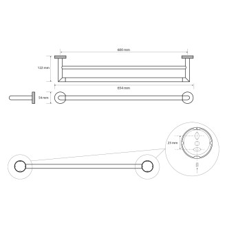 LARISSA dvojitý držák ručníků 600mm, černá/zlato mat WS011BG 59064
