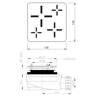 Vaničkový sifon, průměr otvoru 90 mm, DN40, krytka černá 59728