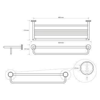 LARISSA polička na ručníky s hrazdou 600mm, černá/měď mat WS029BC 60589