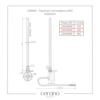 CERANO  Topná tyč s termostatem a WiFi ovládáním 600 W černá matná CER-433395