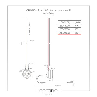 CERANO  Topná tyč s termostatem a WiFi ovládáním 900 W černá matná CER-433401