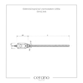 CERANO Elektrická topná tyč s termostatem 1200W černá lesklá LIV-190