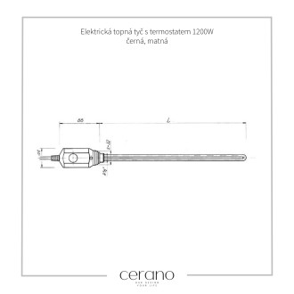 CERANO Elektrická topná tyč s termostatem 1200W černá matná LIV-M190
