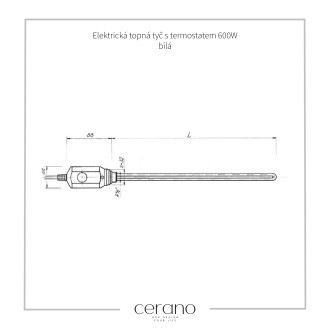 CERANO Elektrická topná tyč s termostatem 600W bílá lesklá LIV-193