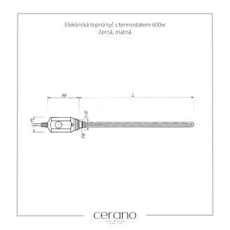 CERANO Elektrická topná tyč s termostatem 600W černá matná LIV-M188