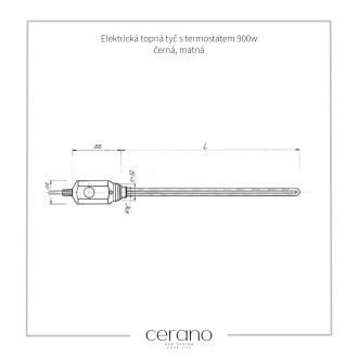 CERANO Elektrická topná tyč s termostatem 900W černá matná LIV-M189