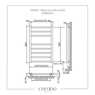 CERANO Elektrický sušák ručníků Domenico bílá lesklá  860x550 mm LIV-W-ER-8-55