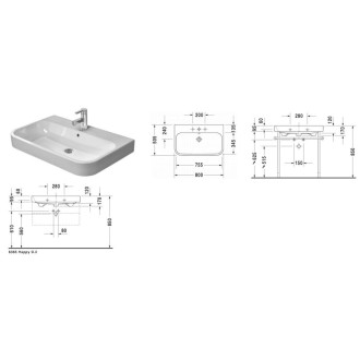 Umyvadlo Duravit Happy D.2 80x50,5 cm otvor pro baterii uprostřed 2318800000