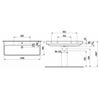 Umyvadlo Laufen Pro S 120x46 cm otvor pro baterii uprostřed H8149650001041
