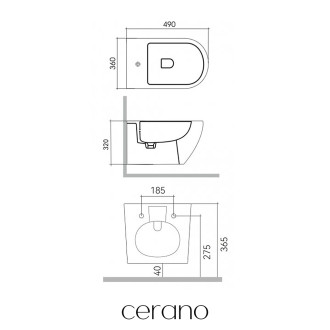 CERANO Keramický závěsný bidet Fizo černá matná 36x37x49 cm CER-417404