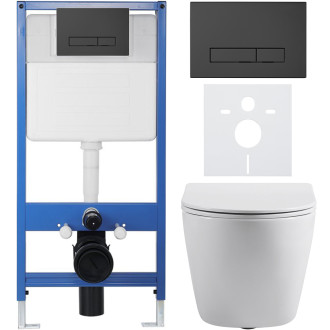 CERANO Podomítkový WC set Cesso bílá lesk WC tlačítko Slim, černé mat předstěn instalace